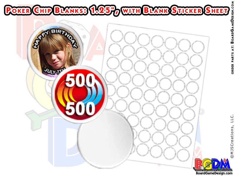 Blank Poker Chips (1.25" diameter) with Labels (1" diameter)
